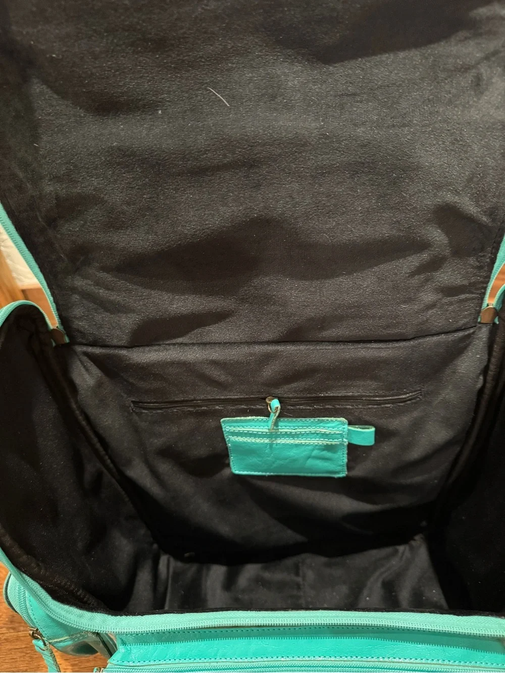 Western Linens Turquoise Cowhide Tooled Leather Backpack NWOT